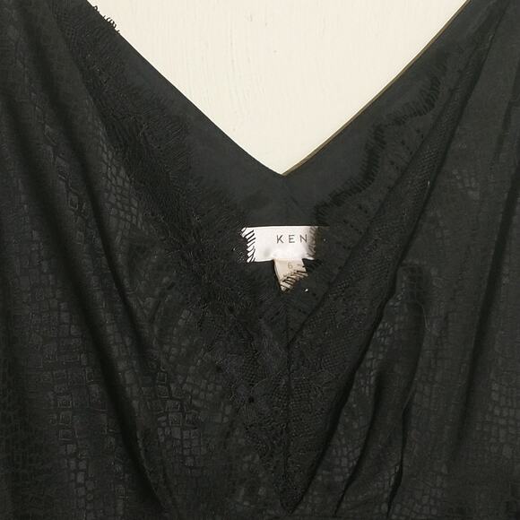 Kenar Silk Spaghetti Strap Dress Women's Sz 6 Black Eyelash Lace V Neck Pleated - Picture 8 of 16